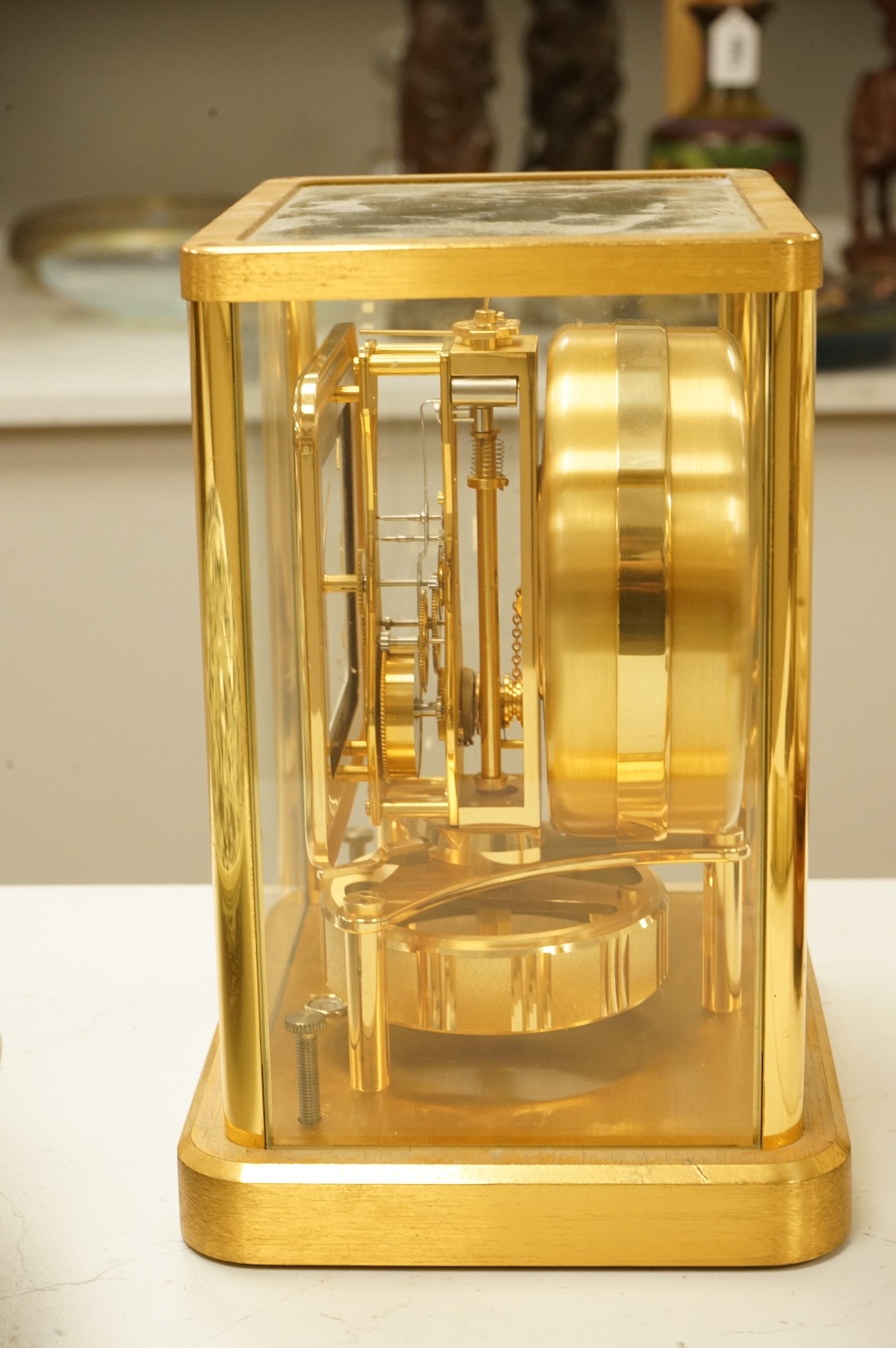 A Jaeger Le Coultre Atmos clock, numbered 627621, gilt-brass five glass case, height 22.5cm